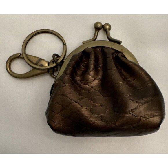 Womens Coin Purse Key Chain Brown Snap Closure - Picture 1 of 5